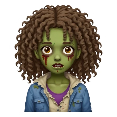 Brown curly head girl zombie sticker
