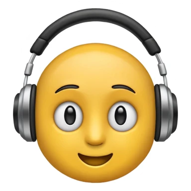 Ein gelber runder Emoji der die Augen geschlossen hat. Total im moment. Glücklich, leichtes lächeln. Verträumt. Leichtigkeit. Freiheit. Overearkopfkörer auf und im hintergrund kleine musiknoten sticker
