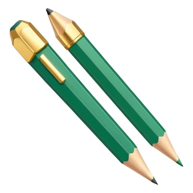 Sticker icon: elegant emerald-green pencil with golden details. Minimalist style, PNG with transparent background sticker