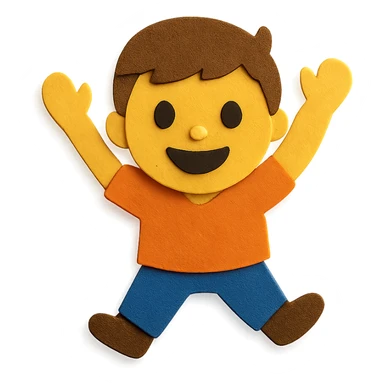 Segmia boy, cheerful pose, paper craft style sticker