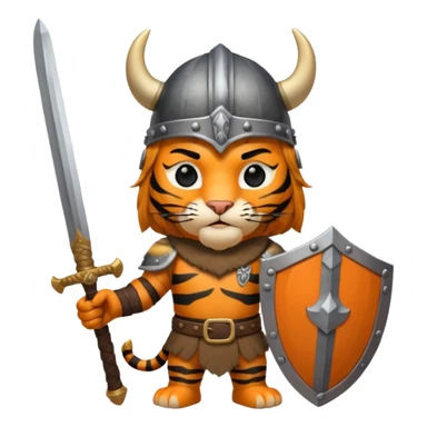 tiger with viking helmet and sword behind sticker