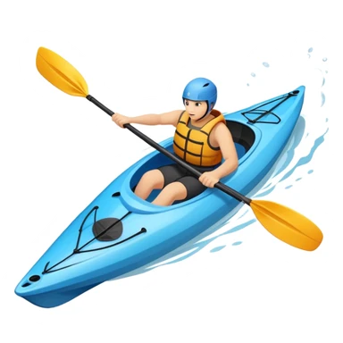 An icon showing a close-up of a sleek kayak with double-bladed paddles gliding through water. Splashes surround the boat as it cuts across a calm surface, symbolizing speed and focus. Transparent background emphasizes the dynamic and personal nature of kayak paddling. sticker