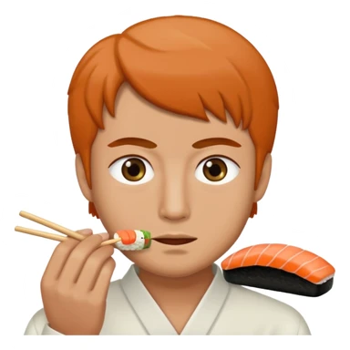 Man with small eyes eating sushi sticker