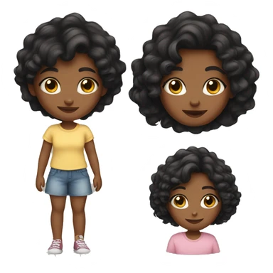 Girl with wavy black hair and cute cat sticker