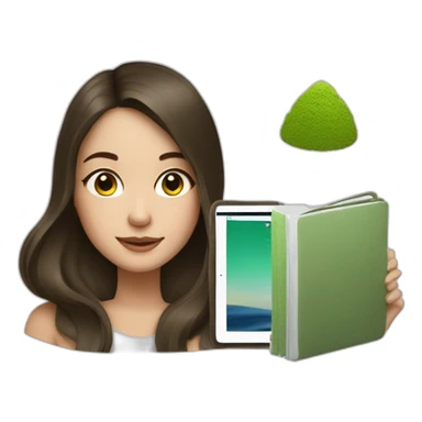 girl brunette with matcha and ipad sticker