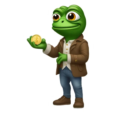 Pepe holding a coin in his hand sticker
