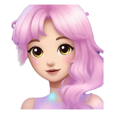 Gorgeous pastel anime style lady blushing nebula gradient sparkle face dreamy idol model colorful shiny stars galaxy kawaii cottagecore pearly petite simplistic aesthetic trending style sticker