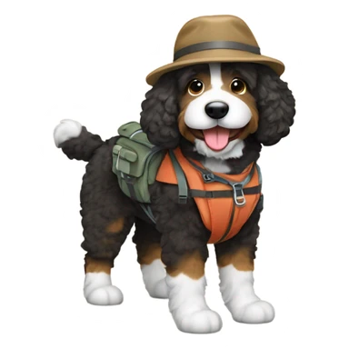 Bernedoodle dressed as hiker sticker