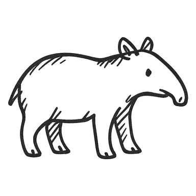 a tapir illustrated in a hand-drawn black outline doodle style, playful and sketchy sticker