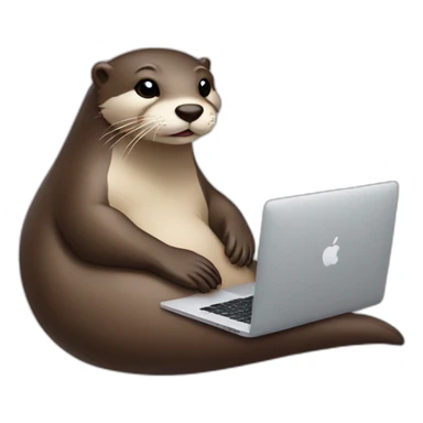 female otter lean against a pillow and use a macbook sticker
