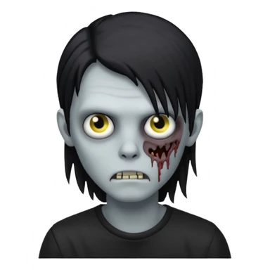 Zombie boy with emo black long hair and black shirt sticker