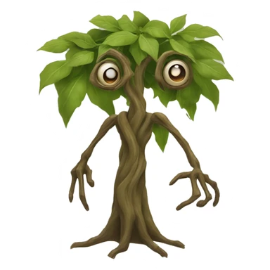 bowtruckle: tree magical beast with long sharp fingers (two on each hand), brown eyes, and a general appearance of a flat-faced stick figure made of bark and twigs sticker