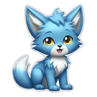 a shiny sparkle-furry fur-sona kemono-style-chibi-style cat-fox-Fakémon-hybrid full body sticker