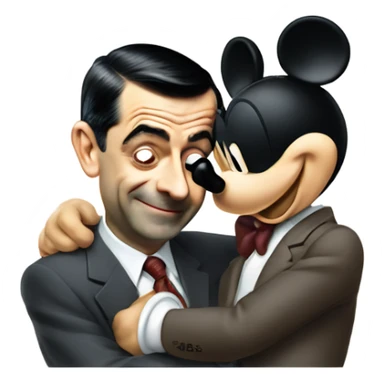 mr bean hugging with mickey mouse sticker