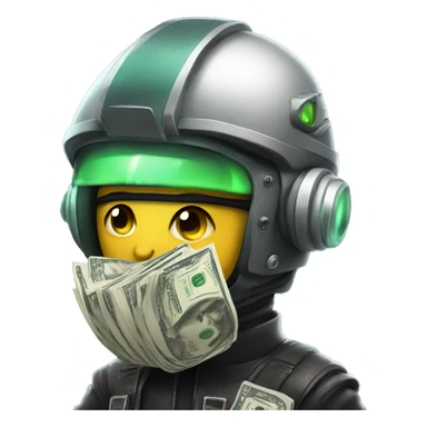 cyber punk with helmet holding cash sticker
