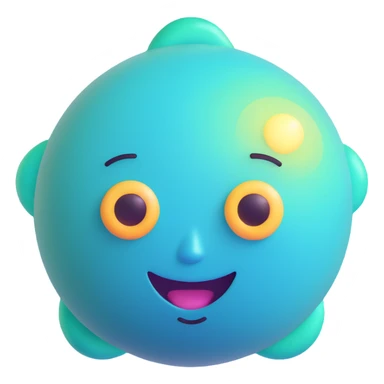 Uranus planet emoji with a quirky face, blue-green color, rings, radiating energy and unconventional thinking, representing a revolutionary personality sticker