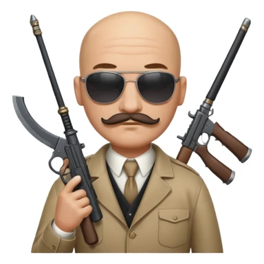Bald Gangster, sunglasses, mustache and weapons sticker
