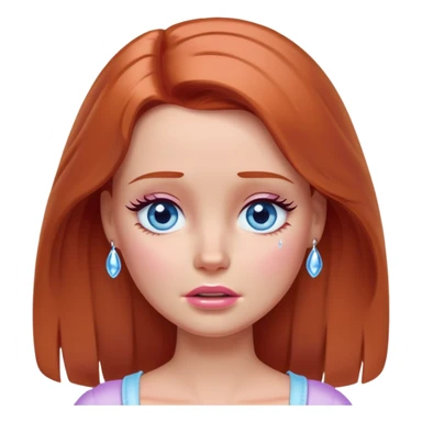 Barbie girl Chestnut-red Shoulder-length hair and blue eyes is In pale purple crying with tears  sticker