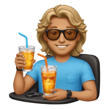 chill guy long curling hair in drink holders with sunglasses sticker