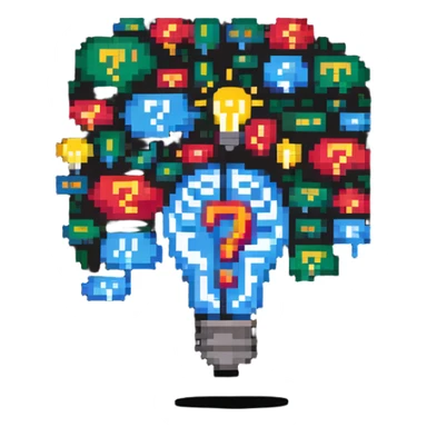 brain with question marks and lightbulb, representing inquisitive thinking sticker