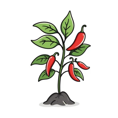 Hand drawn pepper plant with green leaves and red chili peppers sticker
