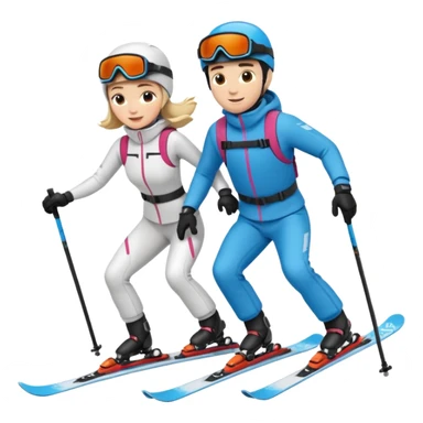 a recently marries couple skiing, action shot sticker