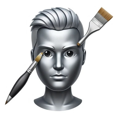 A paintbrush that transforms into a human metal silhouette, symbol of artistic identity sticker