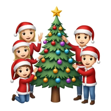 people decorating a Christmas tree sticker