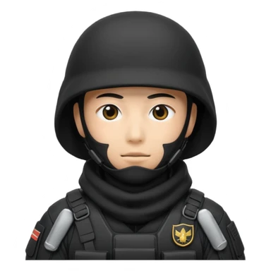 special forces soldier, black uniform, face covered, japanese sticker