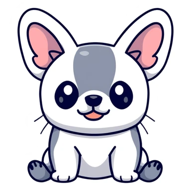 White and black French bulldog playing with Stitch sticker