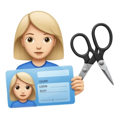 Scissors cutting ID card in 2 parts. Realistic sticker