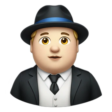 young fat white man wearing a black trilby and a blue waistcoat sticker