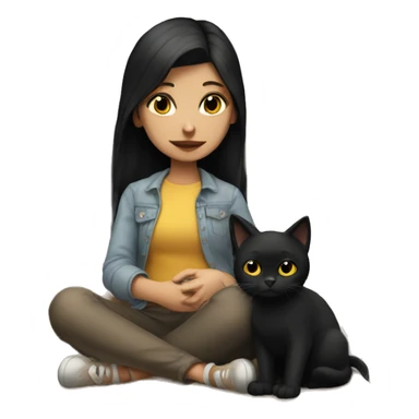 dark haired girl sitting with a black cat in her lap sticker