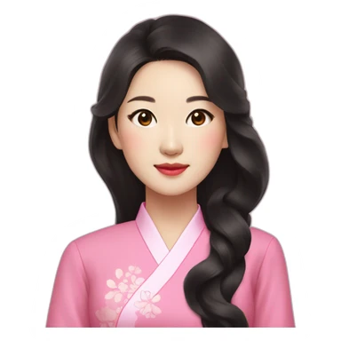 Go Yoon Jung with wavy black hair wearing pink ao dai sticker