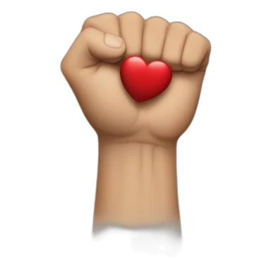 clenched fist grabbing a heart sticker