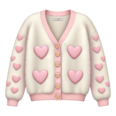 Ivory fuzzy cardigan with light pink hearts and heart-shaped pastel pink buttons  sticker