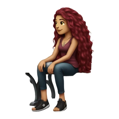 Beautiful tattooed burgundy long haired woman sitting on a bench sticker