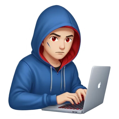 hacker hoodie laptop evil red and blue sticker