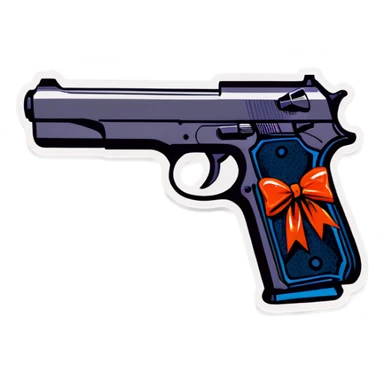 A gun with a ribbon sticker