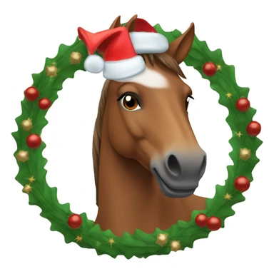 Brown horse with Christmas wreath around its neck profile view sticker