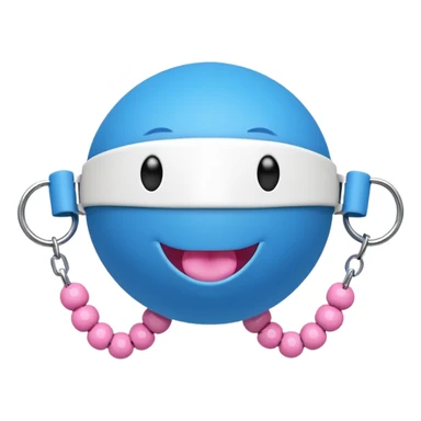 Blue ball for the gag on a ball gag device with a white  collar holding the gag with  pink  studs sticker