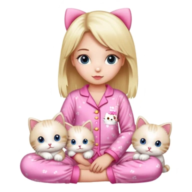 Blonde girl wearing pink Hello Kitty pajamas with two ragdoll cats sticker