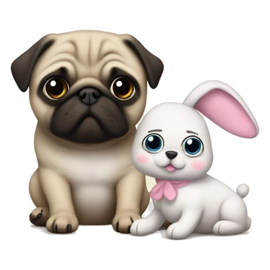 Pug with plushie bunny sticker