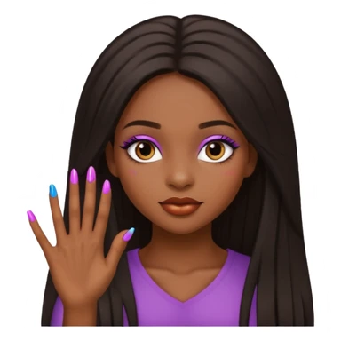 face girl with nails and cute make up black girl strait hair super long sticker