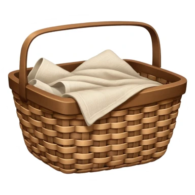 A woven Brown basket with fresh washed linen sticker