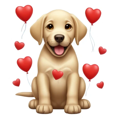 Puppy labrador happy Surrounded by red heart-shaped balloons sticker