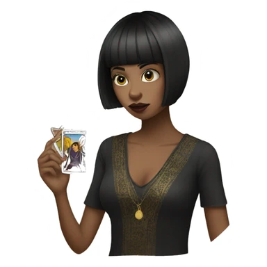 A girl with short black hair, with a tarot card in her hand and a cigarette in her mouth sticker