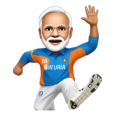 hyper realistic narendra modi in blue indian cricket team jersey doing cristiano ronaldo's celebration 'siuuu' sticker