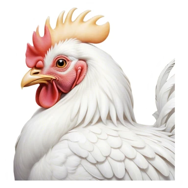Meme-Worthy Cute Sleeping White Rooster Portrait Emoji, Head resting peacefully with a contented smile, showcasing a robust build and a luxuriously soft pure white plumage, eyes shut in a serene, restful nap, Simplified yet hilariously adorable features, highly detailed, glowing with a soft, drowsy light, high shine, relaxed and utterly lovable, stylized with an air of playful laziness, bright and heartwarming, soft glowing outline, capturing the essence of a comically sleepy rooster, so meme-worthy it feels like it could instantly become the next viral sensation of adorable slumber! sticker