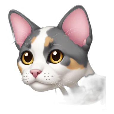 older diluted calico, white chin, black and pink nose, mostly dark grey, dark grey ears sticker